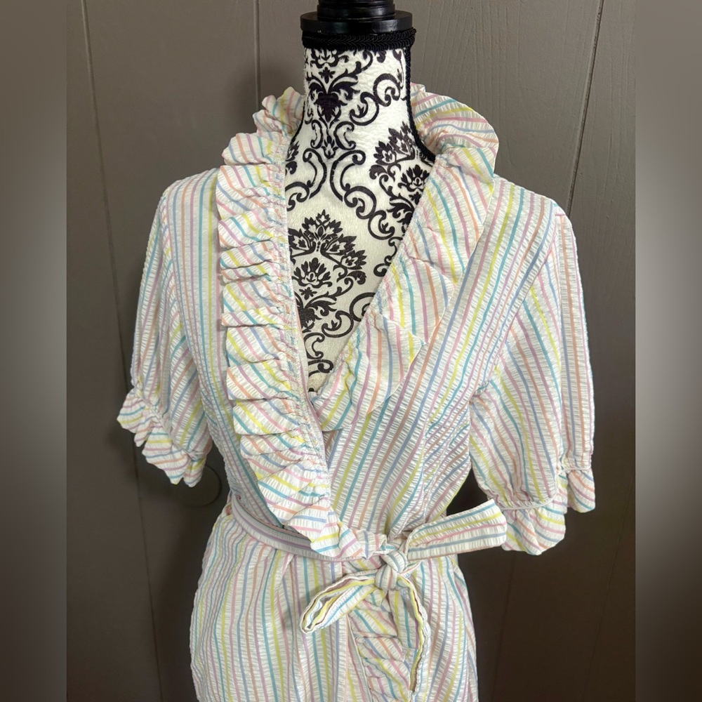 PIERRE CARDIN Vintage Striped Ruffle Robe - Picture 3 of 8